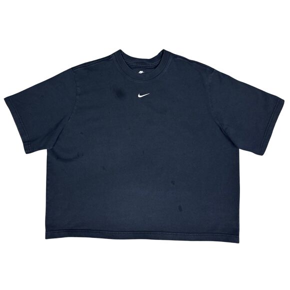 Nike Shirt Womens Crop Center Swoosh Relaxed Boxy‎ Loose Fading Large Black Y2K - Picture 6 of 8